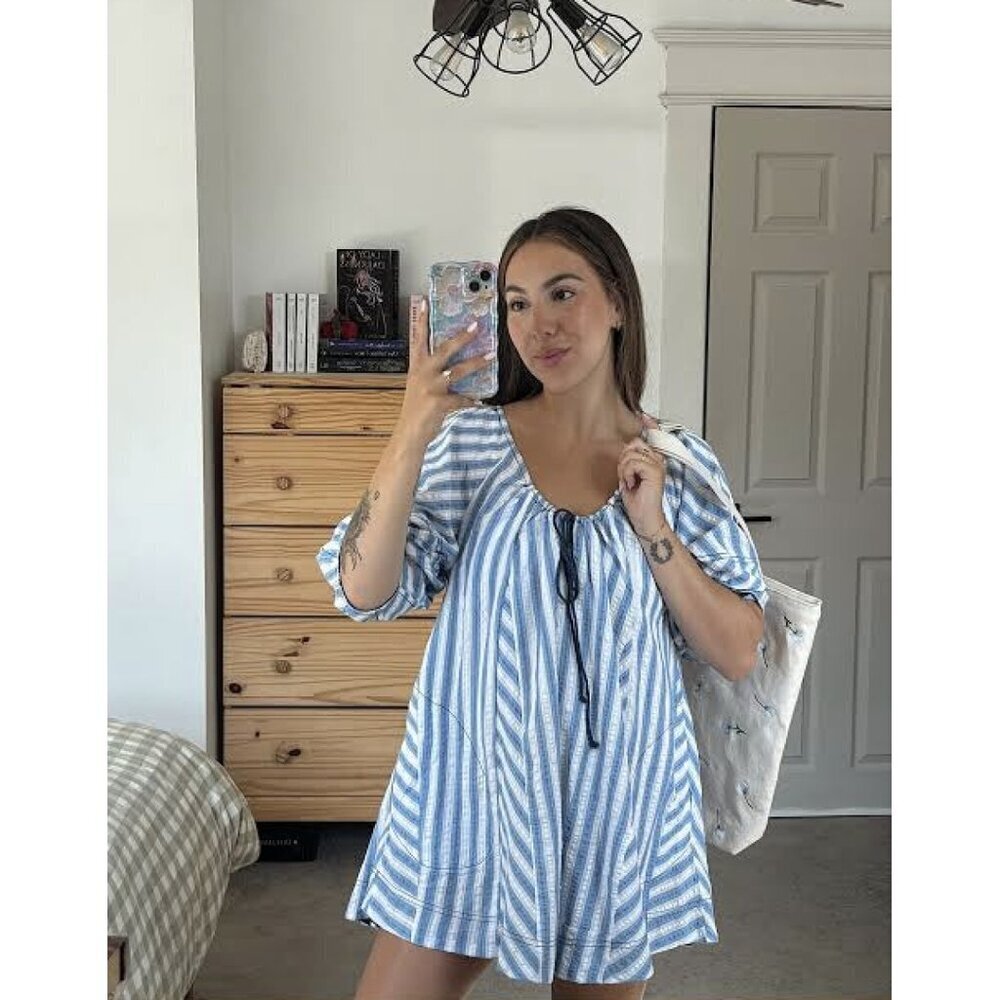 FREE PEOPLE Bop Around Stripe Romper in Oxford Combo Size X-Small